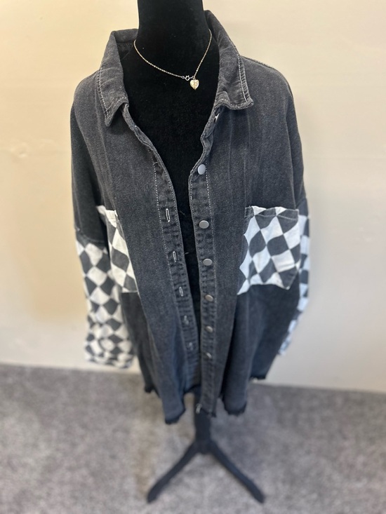 POL Jackets & Blazers - POL Black and White Checker Denim Shacket NEW Size XL
